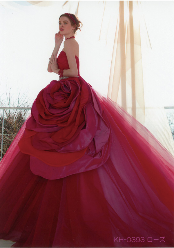 84〜92cmウエストカラードレス　赤色ドレス　キヨコハタ